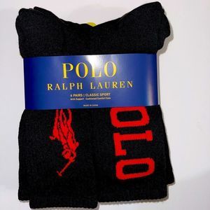 Polo Ralph Lauren Socks Mens black and red 6 pairs NWT